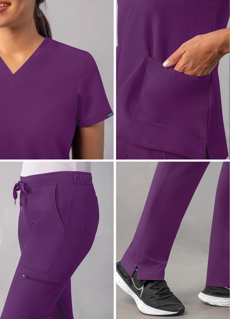 Adar Uniforms Adar Addition Scrubs Set for Women - Stretch V-Neck Scrub Top & Skinny Cargo Scrub Pants, 10 Pockets - A9200 - Eggplant - L - Image 4